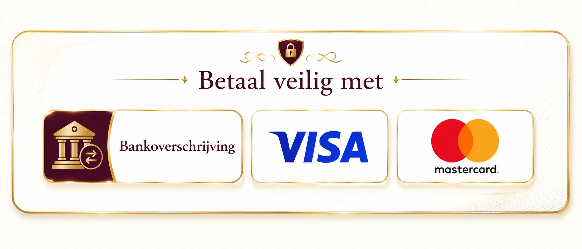 Betaalmethoden: bankoverschrijving, Visa en Mastercard